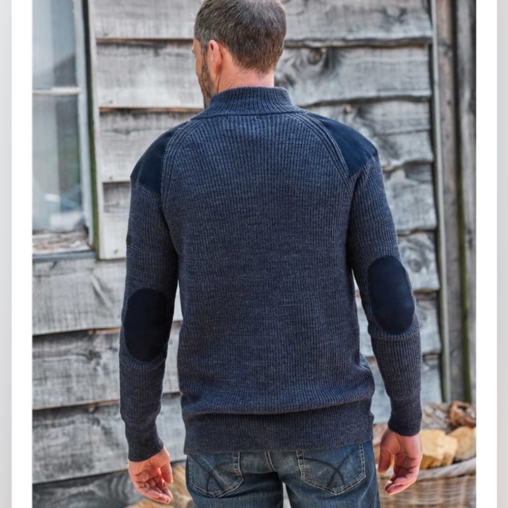 WoolOvers Navy Sweater with Elbow Patches
